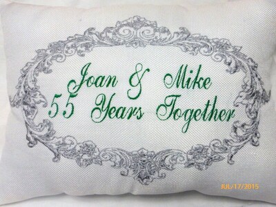 Embroidered Anniversary pillow, White Linen Mr. an Mrs. pillow, Personalized Wedding Pillow - image1
